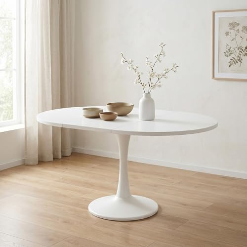 CKKNN Ausziehbarer Esstisch Oval, Couchtisch Rund 100-140cm Breite | Ausziehbarer,pflegeleicht,Tulpen-Einzelständer,Abgerundete Ecken ,für 4-8 Personen, für Küche,Wohnzimmer