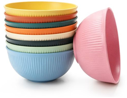 Jognee 8 Stück Plastikschalen 655ml BPA-frei, Lebensmittelechter PP Schüsseln stapelbar, Mikrowellen-/Spülmaschinenfest, Unzerbrechliche Salatschalen für Zuhause, Camping, Picknick