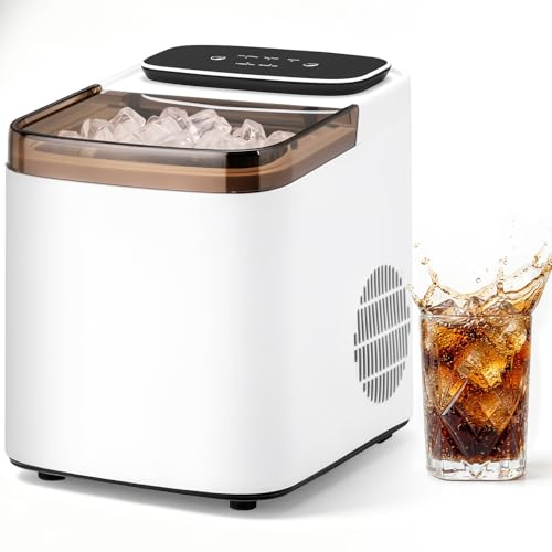 LEADZM Macchina per cubetti di ghiaccio 12 kg/24h, 9 Ghiaccioni in 6-10 Minuti, 2 Dimensioni di Ghiaccio,Macchina per Ghiaccio con Manico Portatile per Casa, Festa, Ufficio e Campeggio (Bianco)