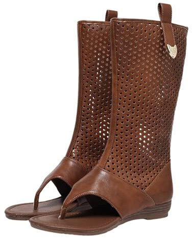 ENEN Stivaletti Infradito Donna Open Toe, Stivaletti Estivi Donna Open Toe con Tacco Basso Stivali Estivi Traforati in Pelle Sandali Gladiatore per Feste Estate