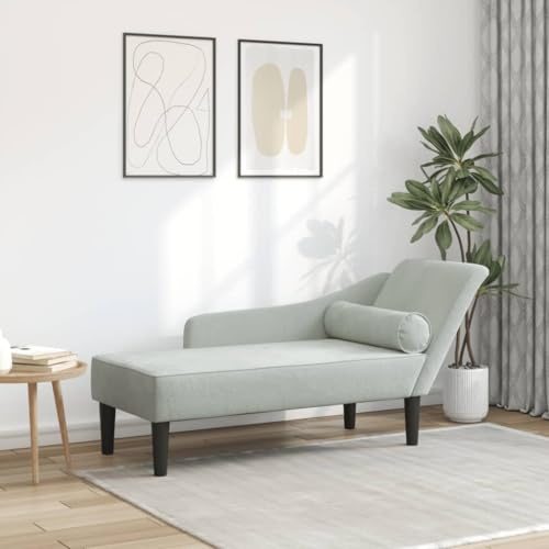 Augerqir Chaiselongue solstol med kudde ljusgrå sammet, 141 x 55,5 x 66,5 cm Recamiere stoppningsstol för vardagsrum sovrum kontor, koppla av och vila