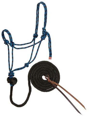 Weaver Leather Diamond Braid Rope Halter and Lead, Black/Hurricane Blue
