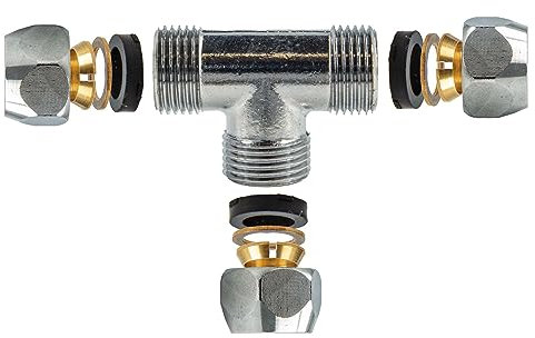 tecuro Quetschverschraubung, T-Stück, für Ø 8 mm Kupferrohr, Messing verchromt