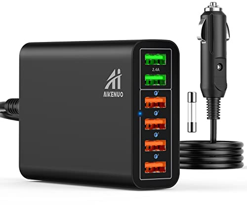 Multi Ports USB Car Charger, 96W 6 Port QC3.0 Fast Adapter Multiple Ports, with Four Quick Charge 3.0 Port, 12V-24V Multi Device Cigarette Lighter for Smart Phone & Tablets Charging