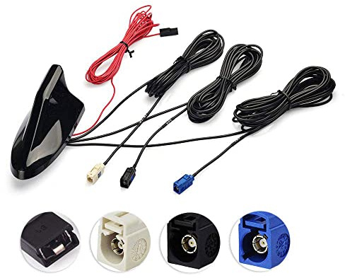 Eightwood DAB Aerial Car antenna Splitter Fakra Adapter AM/FM Aerial Radio Fakra GPS Roof Antenna Signal Amplifier Shark Fin Antenna with Extension Cable RG174 500cm for Car AM/FM GPS