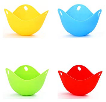 XCSSKG Silikon-Pochierkapseln, runde Eierpochierbecher, Blau, Gelb, Rot, Grün, Mikrowelle und Herd, BPA-frei, 4 Stück