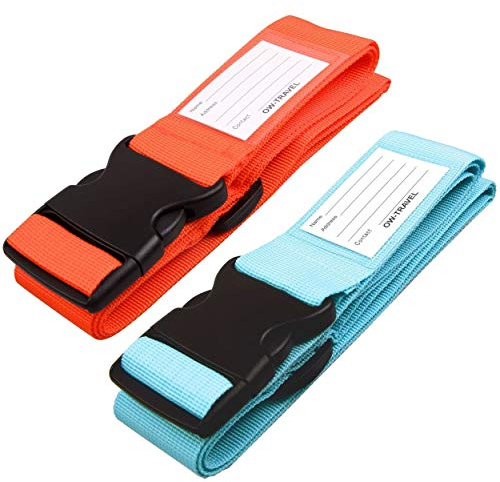 OW-Travel Cinta para Maletas de Viaje (Naranja y Azul) Correa Maleta Resistentes Cinta Maleta Seguridad. Fáciles de Ubicar Correas Maletas Viaje con Etiqueta. Correa Equipaje Luggage Strap