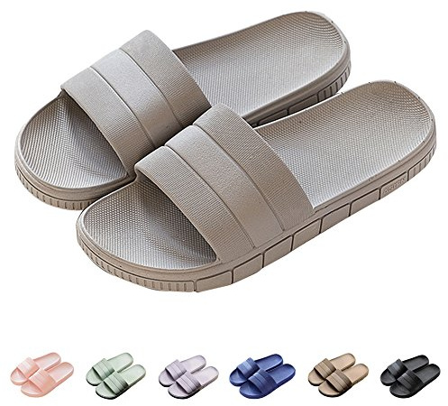 Herren/Damen Badeschuhe Hausschuhe Slippers Sommer Slide Pantoletten Badelatschen Strand Indoor/Outdoor rutschfest Baden Unisex Einfarbig,Grau,40-41 EU