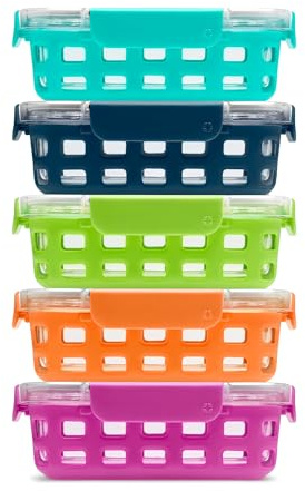 Ello Duraglass Glass Food Storage Mixed Set - Glass Food Storage Meal Prep Bowls with Silicone Sleeve and Airtight Lids, 10 piece 5 pack, Fruit Salad