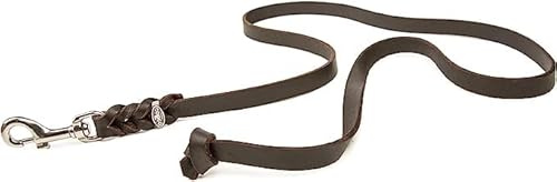 Hundeleine Leder 5m große Hunde – Schleppleine [ohne Handschlaufe] Lederleine Hund geflochten leicht – Führleine & Trainingsleine aus robustem Rindsleder mit Chrom Karabiner, Dog Leash 15mm, Braun