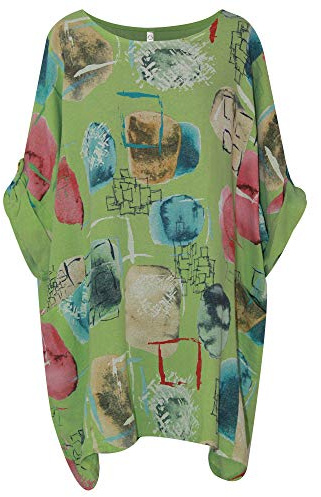 Storm Island Italian Ladies Lagenlook Fish Print Top Women Tunic Dress Classy Plus Size (Apple Print Lime, UK 22-24)