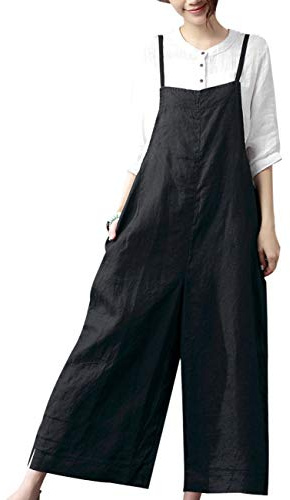 YESNO Damen Latzhose mit Beiläufig Retro Oversize Loose Hose Größe Baggy Jumpsuit Sommerhose (XXL PZZTYP2DE BLACK)