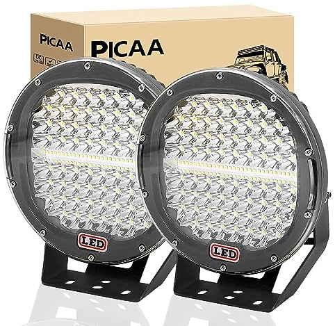 PICAA Faro da Lavoro LED 2pcs 294W 9 Pollici Nero Tondo Spot Light Fari Led Auto Luci per Fuoristrada Guida Fendinebbia Luci della Barca Luci di Guida Faro da Lavoro a Led SUV Lampada Trattore