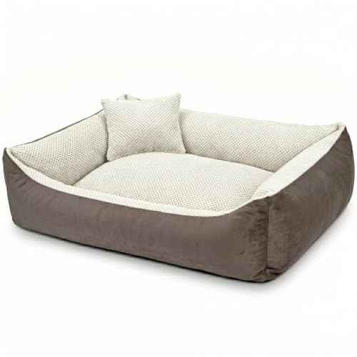 4L Textil TEO XL Hundbädd Tvättbar med Avtagbart Överdrag – Hundkorg för XL Hundar i Slitstarkt Möbeltyg – 120x100 cm, Brun/Beige