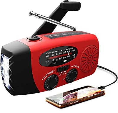 Wind up Solar Radio battery, torch, solar powered radio AM/FM/NOAA, with Solar Charging & Hand Crank & 2000mAh Battery Operated LED Flashlight Cell Charger Reading Lamp