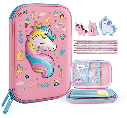 TCJJ Federmäppchen Einhorn,3D-Eva-Federmäppchen für Mädchen, Wasserfestes Schreibwaren-Set Mit Hoher Kapazität für Kinder, Schulbedarf für Mädchen,Geschenke für den Schulanfang