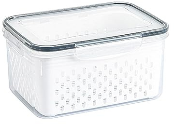 Uposao Fresh Food Storage Containers for Fridge, Vegetable Fruit Storage Container with Lid Drain Basket Food Storage Box, Stackable Refrigerator Organizer Bins for Kitchen