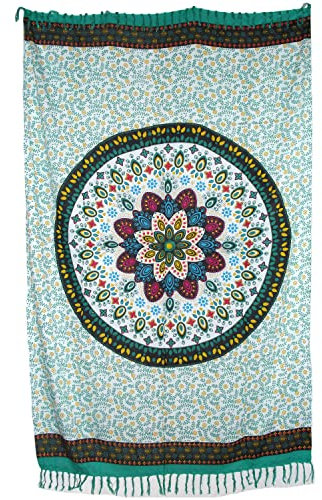 SAWA-ART Sarong Pareo Wickelrock Strandtuch Tuch zum Binden/große Auswahl schönste Farben/Sauna-Tuch Wickelkleid Schal Wickeltuch Bademode Freizeitmode Sommermode/aus 100% Viskose (meergrün-gelb)