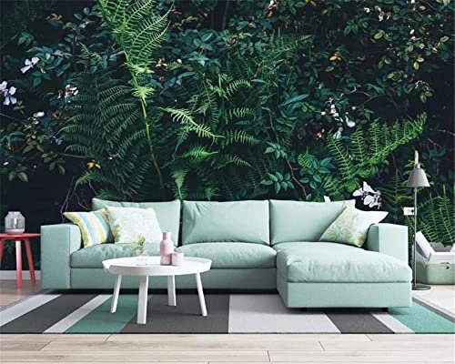 Murale Jungle Verte De La Forêt Tropicale Peel And Stick Papier Peint Auto-Adhésif Amovible Grand Autocollant Feuille Décoration Murale Impression Image Image Stickers Muraux Affiches 350(L)x256(H) cm