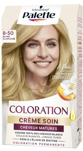 Schwarzkopf – Palette – Colorazione Permanente – Crema Cura Capelli Maturi – Copre 100% dei Capelli Bianchi – Colore Sfumato Lunga Durata – Olio di Nucleo di Albicocca – Biondo Chiaro Dorato 8-53