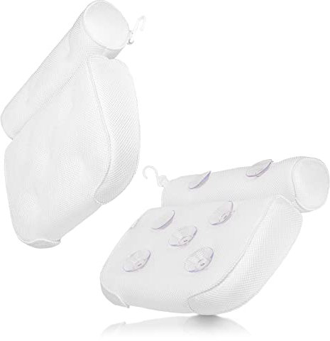 BigDean Badewannenkissen atmungsaktiv 4D Wannenkissen Badekissen mit 7 starken rutschfesten Saugnäpfen + Wandhaken antibakterielles Nackenkissen – extra dick + weich