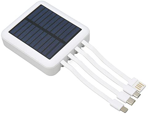 Solar Power Bank, Tragbares Ladegerät Solar Phone Power Bank 20000 MAh Zum Wandern, Reisen, Zwei Lademethoden, USB, USB C, Micro-USB-Anschluss (Weiß)