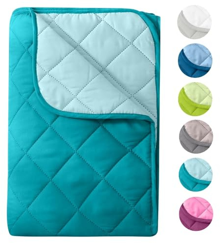 wometo Edredón de Microfibra de Verano en diseño Reversible, 155 x 220 cm, con Certificado Öko-Tex, Color Turquesa y Azul Claro, Apto para Cocina de 95°, para Camping y días calurosos, sin Funda