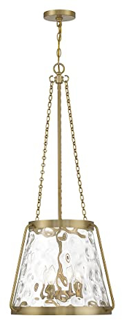 Savoy House 7-1804-4-322 Crawford Vintage Traditional Coastal Clear Water Glass Pendant, 4-Light 240 Total Watts, 40 H x 18 W, Warm Brass