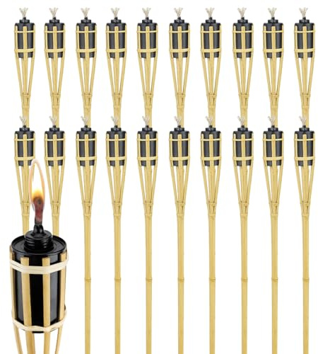 Virsus 20 Fiaccole da giardino in bambù, Altezza 90 cm, torcia ad olio con stoppino, candela per esterno, fiaccola decorativa per Feste ed Eventi -2333