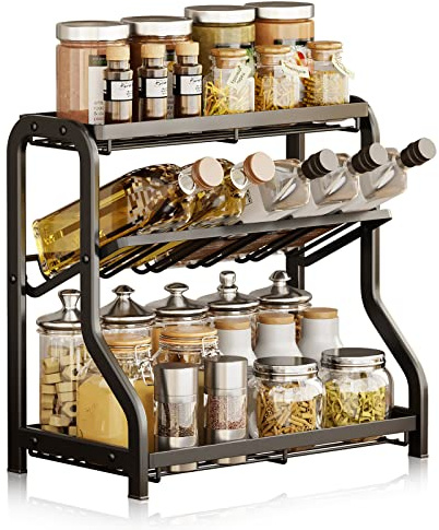 Aresvrgo 3 Livelli Portaspezie Salvaspazio, Porta Spezie Cucina Acciaio Inossidabile con 3 Mensole,Senza Forare,Multifunzionale Organizer Spezie Cucina per Barattoli,Spezie o Condimenti