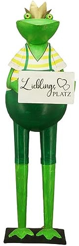 Exner große Metall-Figur Gartenfigur Frosch Dekofrosch mit Goldener Krone und Schild LIEBLINGSPLATZ