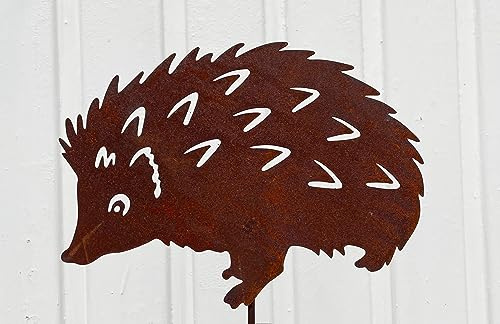 STEINFIGURENWELT GIEBEN Kleiner Igel 16x22cm zum Stecken Gartenstecker Edelrost Gartendeko Wetterfest Rost Gartenfigur Metall Rostfigur Tier Waldtier