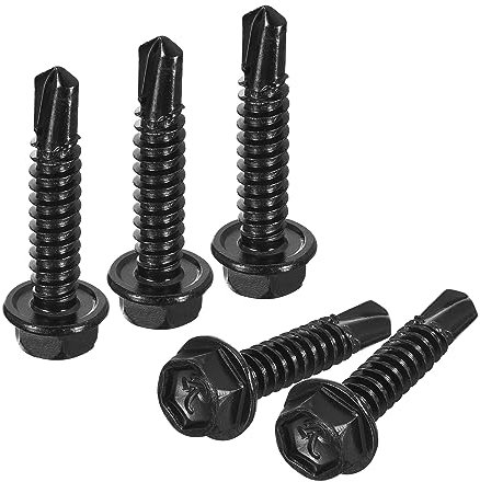 QUARKZMAN #14 x 1-1/4 Sechskant Unterlegscheibe Kopf Selbstbohrend Schrauben 100Stk 410 Edelstahl Blatt Metall Selbstschneidend Schrauben für Metall Holz Schwarz