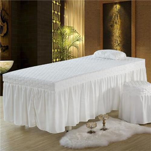 Highdi Bezug Für Massageliege Mit Loch, Waschbare Beauty Bettbezug Elastisches Massagetische Bezug Mit Rock Für 90cm Oder Weniger Massageliege (70 * 185cm,Weiß)