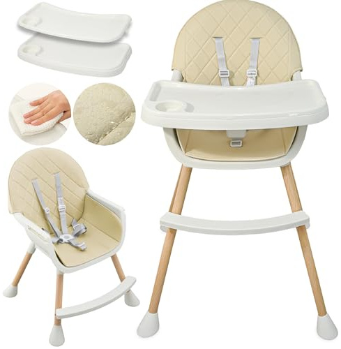 ALMAR Baby Trona para bebe beige convertible en silla 2 en 1 con asiento acolchado y bandeja trona para comer evolutiva de 6 a 36 meses