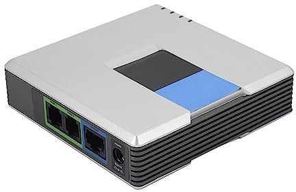 VoIP2 Ports Adapter, Voice Over IP Phone Adapter for Long Distance and Free Global Calls, Lightweight and Portable with Network Cable, Support SIP V2 Protocol (UK Plug)