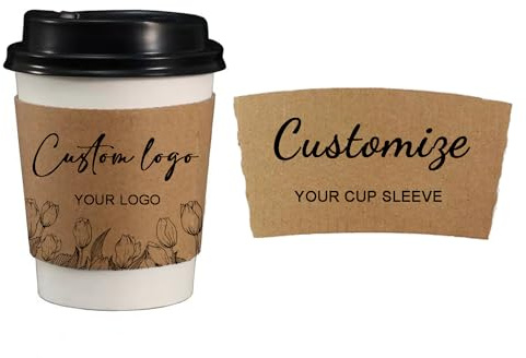 Sancak Custom Brown Kraft Coffee Cup Sleeves,Personalised Disposable Cup Sleeves,Disposable Corrugated Sleeves,Coffee Cup Wrap Gift for Wedding/Baby Shower/Retirement(20-100pcs) (Kraft Cup Sleeve)