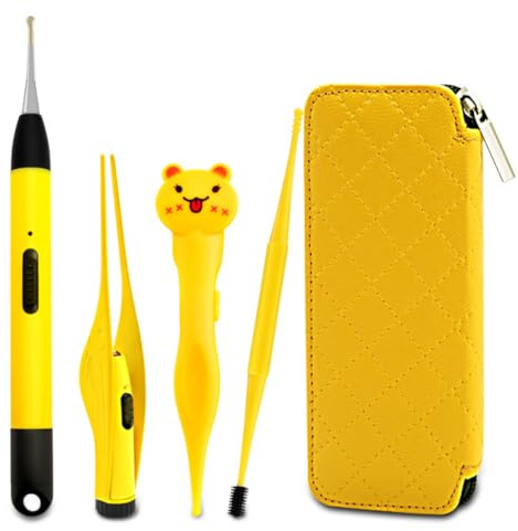 Pastoralist Baby Nasal Tweezers with LED Light, Infant Nose Cleaning Tweezer Round-Head Baby Nose booger Picker Ear Cleaner Clip Tool for Relieves Stuffy Nose(4 Pieces)