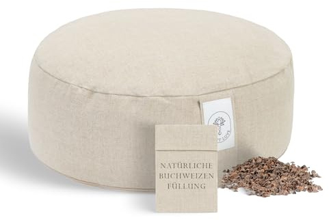 Spirit Love Leinen Yogakissen mit Bio-Buchweizenschalen | Meditationskissen | Anpassbare Füllung mit waschbarem Bezug | Sitzkissen Perfekt für bequemes und sanftes Yoga | 100% Natürlich - M 35x13cm…