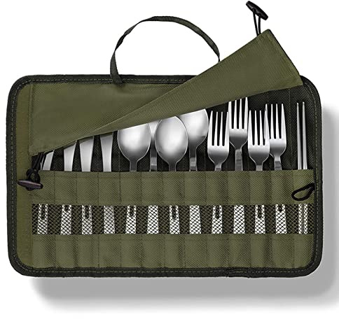 Cutlery Storage Bag, Cutlery Roll Pouch, Mulitfunctional Camping Equipment Cutlery Pouch, BBQ Chopsticks Picnic Carrying Accessories for Camping, Hiking