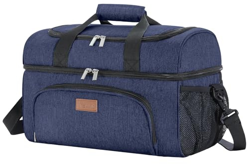 Lifewit Stor kylväska 30 l 48 burkar, kylbox vikbar, isolerad lunchväska, lätt, bärbar kylväska, dubbelskiktad för picknick, strand, arbete, resor, mörkblå