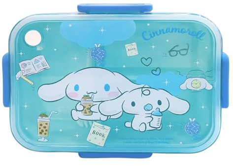 Roffatide Cartoon Cute gedruckt All-in-One Bento Boxen mit Löffel Kawaii 4-Punkt-Schloss Typ Lunch Box Behälter für Lebensmittel Obst Snack