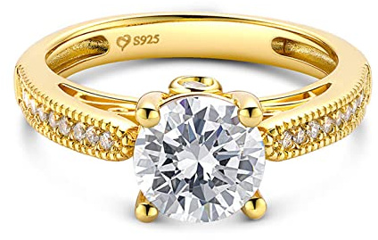 Jeulia Damen-Ring aus Sterlingsilber: Zirkonia vergoldet, Verlobungsring, Diamant-Bandring für Frauen und Mädchen, Ring, Partyschmuck, personalisiertes Jubiläumsgeschenk