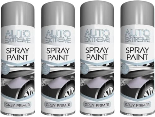 DIOXSTAR All Purpose Grey Primer Spray Paint, Fast-Drying Formula, Long-Lasting Protection, Easy To Store And Handle, Versatile Applications, 250 ML (4PCS)