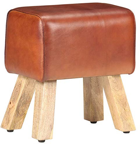 Homgoday Gymnastikbank 38 cm Echtleder Braun und Mango-Massiv, Möbel Gartenbank, strapazierfähige Bank für Balkon, Terrasse & Garten