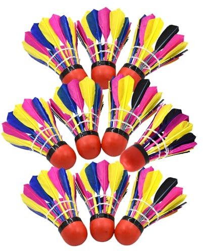 Volants de badminton extérieur, plume de badminton | Badminton sportif coloré,Paquet de 10 balles de badminton en caoutchouc stables en plumes de canard, balles d'entraînement vibrantes pour les