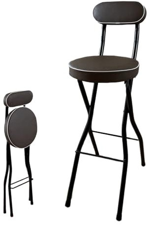 Sgabello da bar pieghevole con seduta rotonda imbottita, portatile e confortevole, sgabello alto per cucina e sala giochi, sgabello alto pieghevole con capacità di 136 kg, altezza 71 cm.