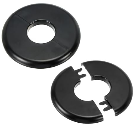 PATIKIL Wall Split Flange 1.10 (28mm),2 Pcs ABS Round Self-Adhesive Escutcheon Plate Buckles Water Pipe Cover for Kitchen Bathroom Arm Pipe Faucet Decoration, Black