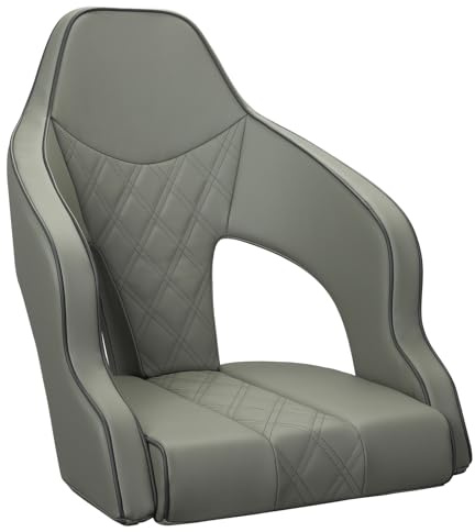 ERGOSEAT High Back Boat Bucket Seats Marine Pontoon Captain Chair Bass Boats Seat with Armrest (Light Gray/Light Gray/Charcoal)