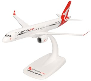 Herpa modellflygplan QantasLink Airbus A220-300, skala 1:200, klickmodell, samlarobjekt – flygplan med ställ, plastfigur
